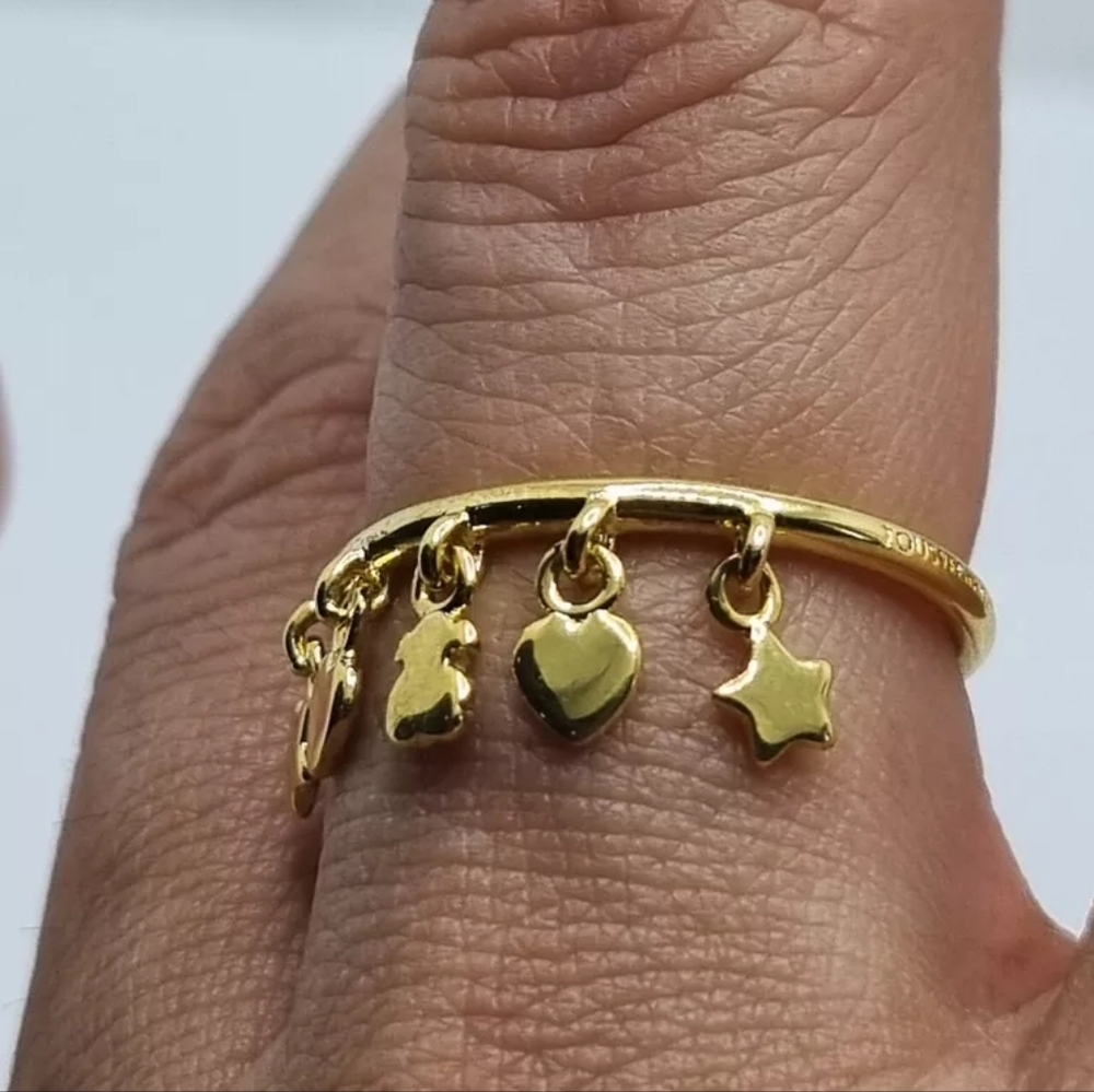 Tous Silver Vermeil Cool Joy Ring with Bear, Heart and Star Motifs Size 6 - Picture 6 of 10